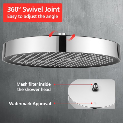 ACA Rain Shower Head 8/10/12/13'' Overhead Square Round Rectangle Black Chrome - Picture 91 of 101