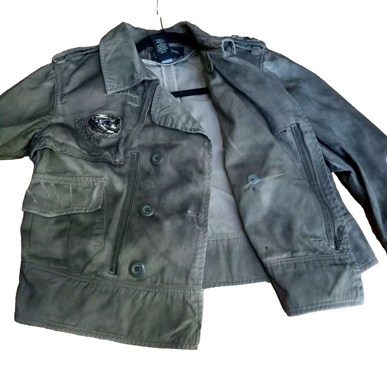 VETEMENTS Giacca jeans London donna verde elegante colletto glitzy nuova con etichette taglia med