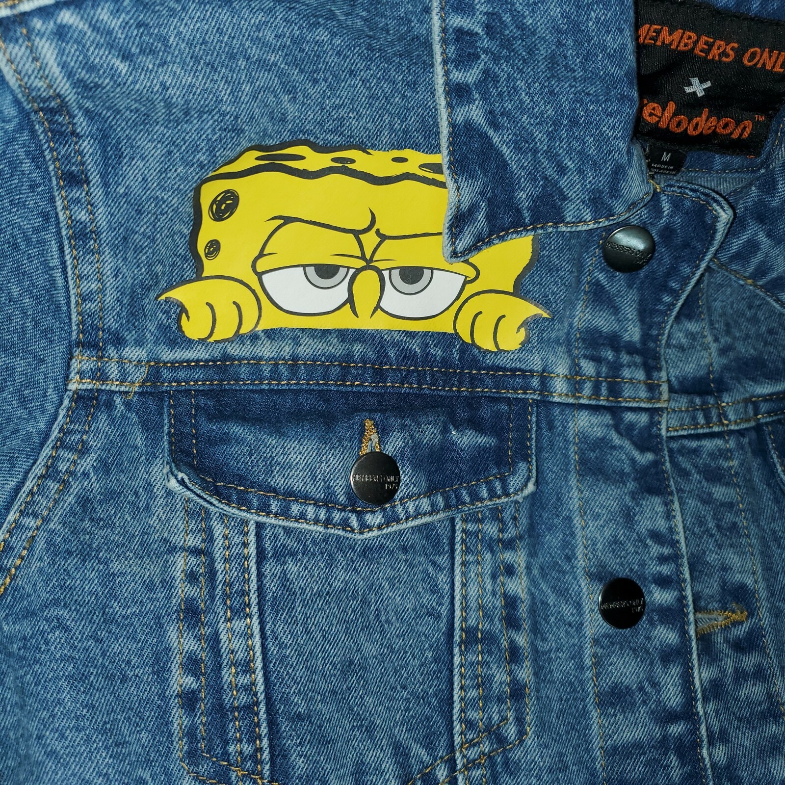 Members Only Nickelodeon SpongeBob Denim Jean Jacket Mens Size Medium Sold Out! image 3