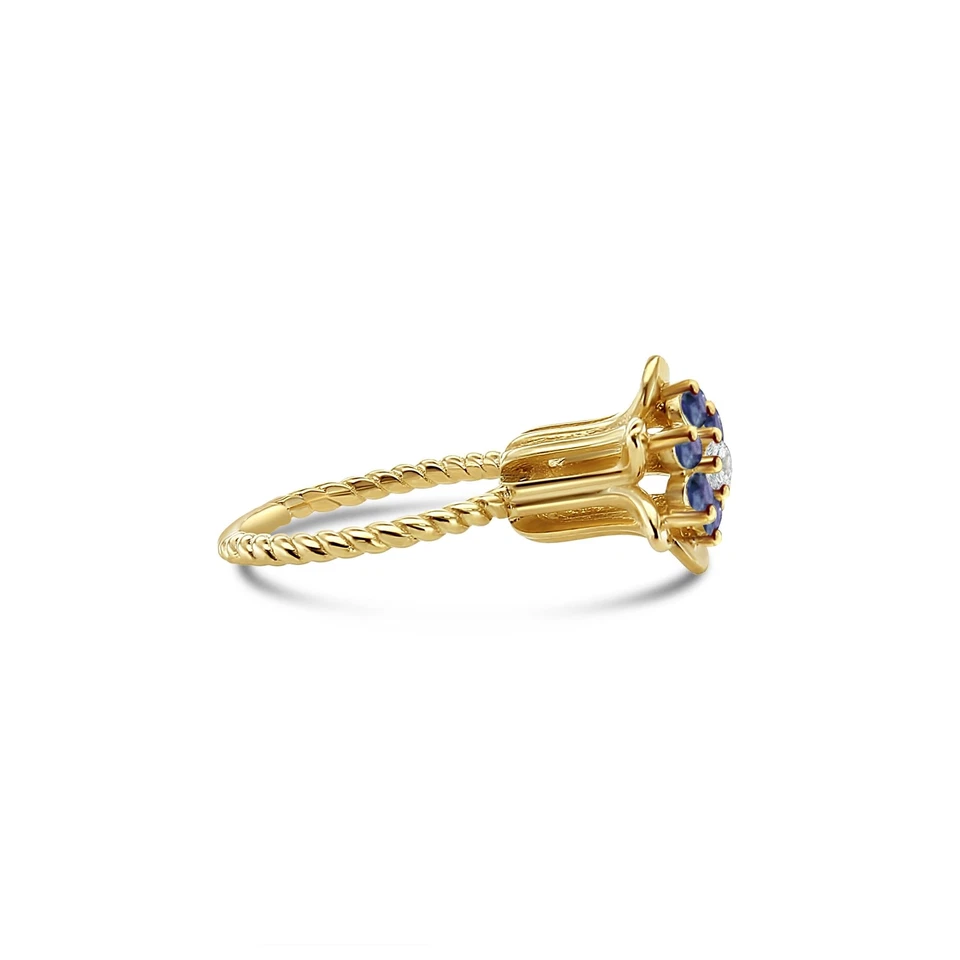 Tall Sapphire Tulip Ring 14k Yellow Gold - Gift for her - 1980s vintage tulip - Image 4 of 4