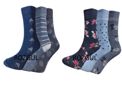 6 Paar nicht elastische Diabetiker-Baumwollsocken für Damen geschwollene Knöchel farbig