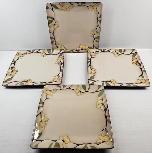 4) Mikasa Emory Square Dinner Plates Set Gourmet Basics Floral Dining Dishes Lot