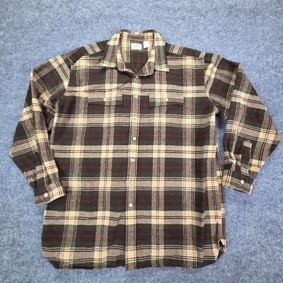 LL Bean Heavyweight Flannel Button Up Shirt 2XLT Brown Plaid Work Outdoor