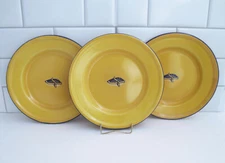 3 Vintage Yellow Taipro Nautical Rowboat Enamelware Lunch Plates 8 3/4” Picnic