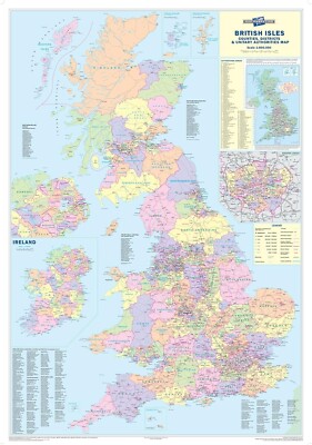 Supersize UK Counties Wall Map Cities & Towns Laminated Wall Map