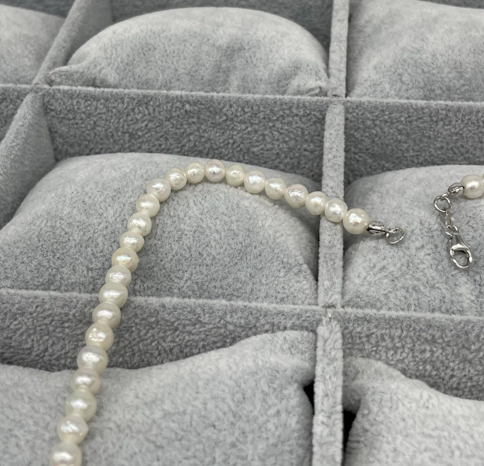 Collana Girocollo di perle coltivate di acqua dolce rotonde Argento 925 rodiato - Immagine 2 di 4