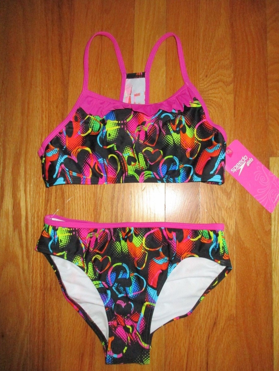 Speedo Girl's Racerback 2-Piece Tankini Bikini Swimsuit Hearts Size 14