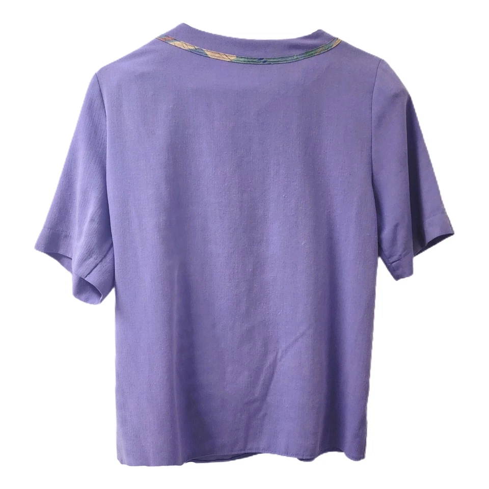 Camisa abstracta vintage años 80 pequeña mediana púrpura geométrica top con hombreras Foto 2 de 2