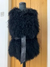 Warehouse Real Mogolian Fur Sheepskin Gilet Vest Waistcoat + Leather Belt M Uk10
