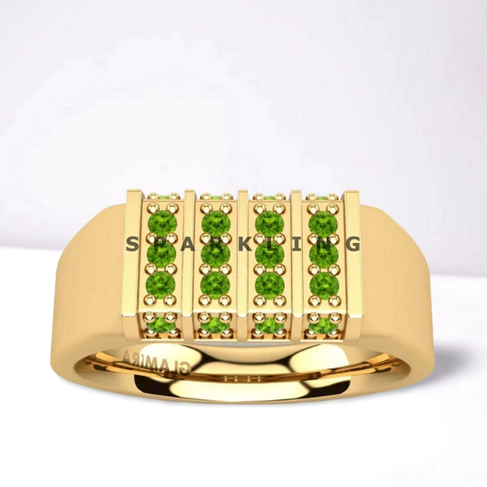 Peridot Round Cut With 925 Sterling Silver Gold Plated Ring For Men #D375 - Image 2 of 4