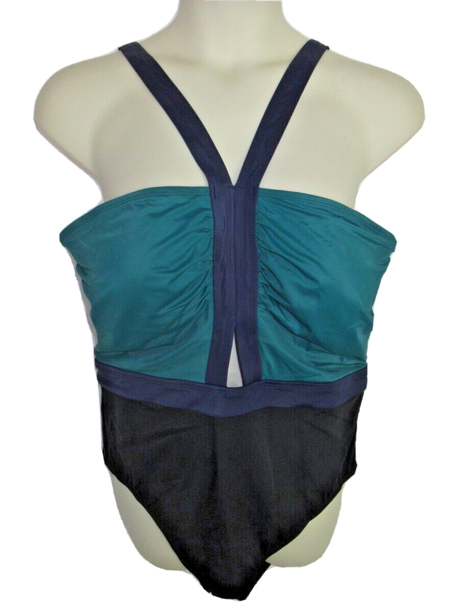 Coastal Blue One Piece Swimsuit Colorblock Teal Blue High Neck