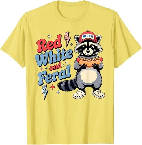 Red White And Feral Funny Raccoon 4th Of July Boys Girls T-Shirt - Picture 4 of 6