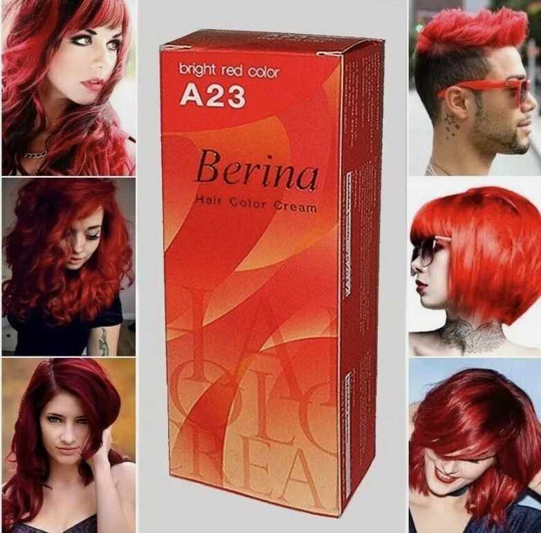 4x Tinte de Cabello Berina A23 Color de Cabello Rojo Brillante Crema Moda Permanente Larga Duración Foto 3 de 4