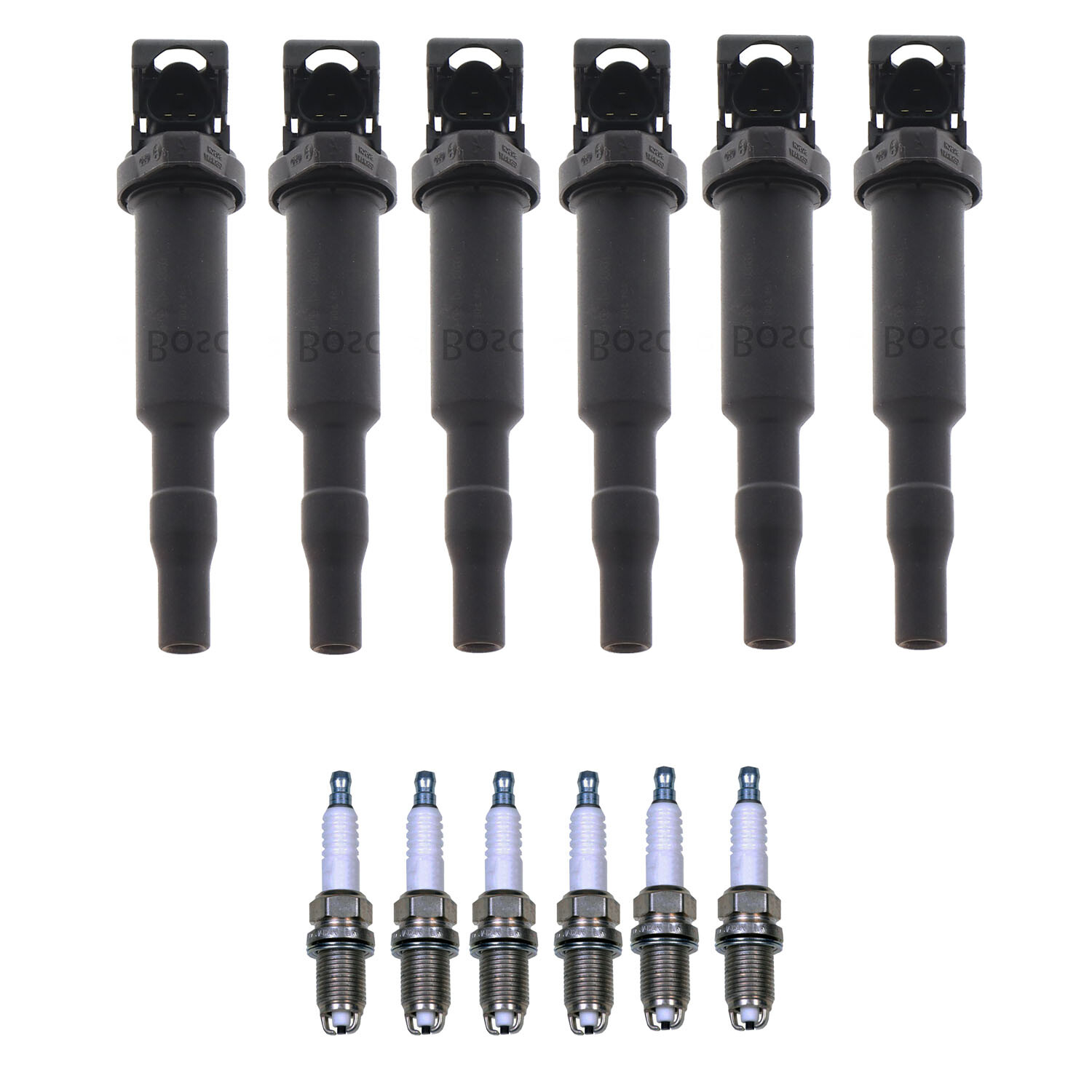 Bosch 6 Ignition Coil Denso 6 U-Groove Spark Plug Kit For E46 E85 325Ci Z4 L6
