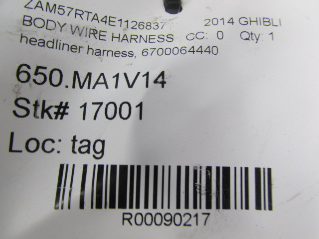 Maserati Ghibli, Headliner Wire Harness, Used, P/N 6700064440