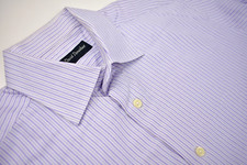 David Donahue Purple/White Striped 100% Cotton Point Collar Shirt Size: 16-34/35