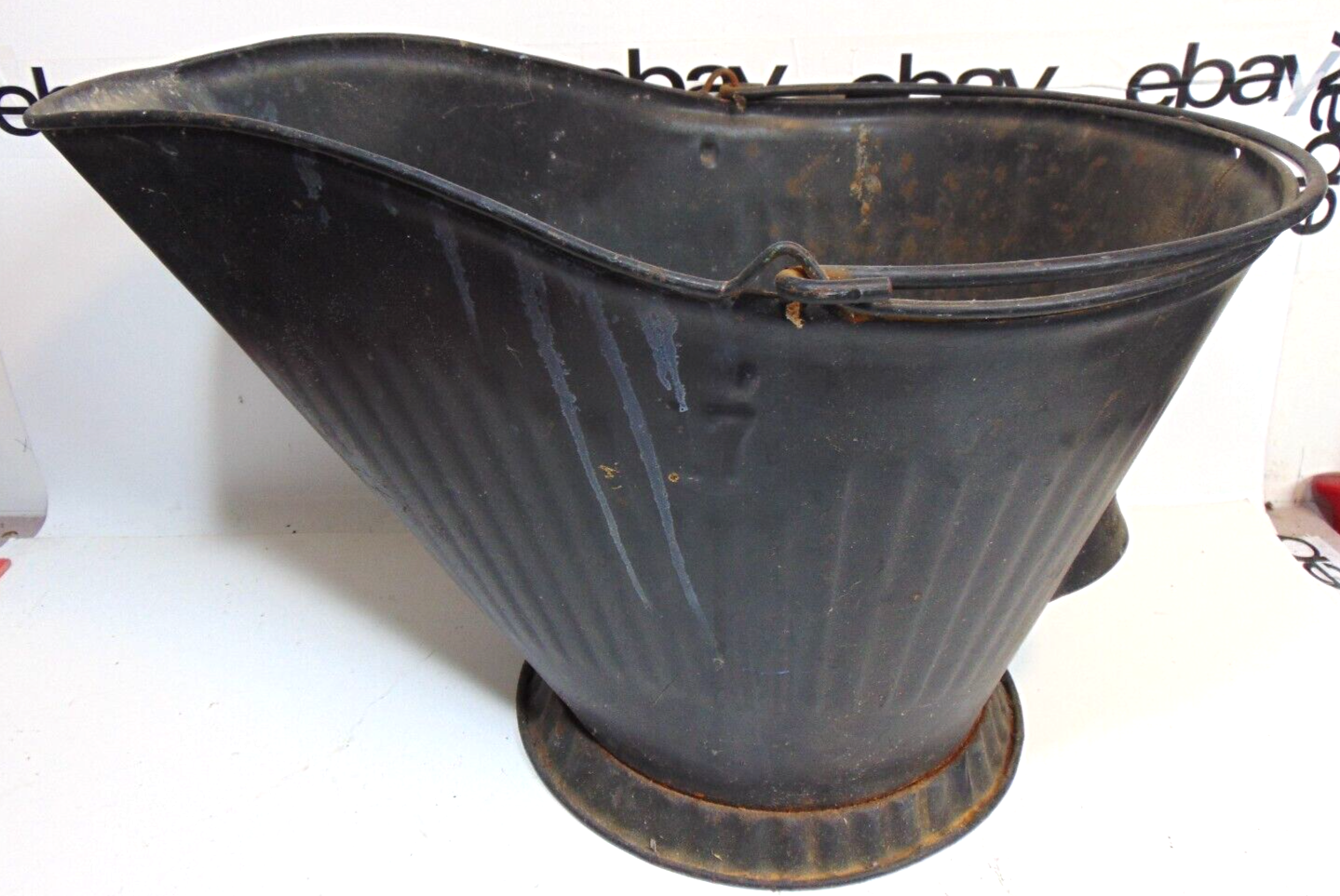Ash Bucket Vintage Black Coal Fireplace Hog Scuttle Ashe Pail Handle