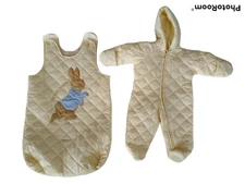 Vintage Peter Rabbit Baby Bunting Quilted 2 Piece Snowsuit + Car Bag Yellow 3-6M