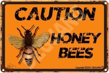 Vintage Tin Metal Signs Bee Keeping Warning Sign Caution Honey Bees Vintage M