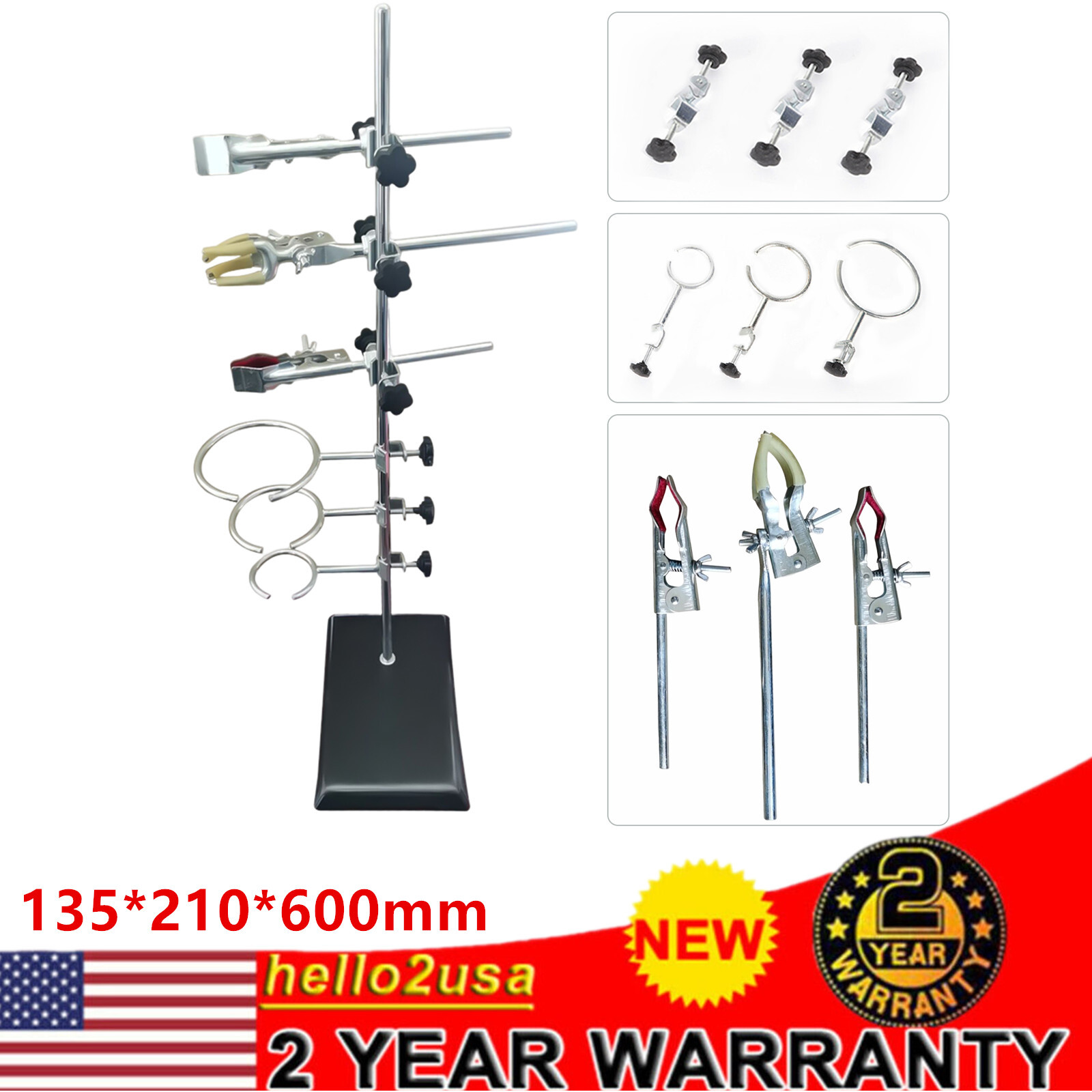 Iron Stand Holder with Flask Clamp Retort Ring and Condenser Clip for Chemistry Lab Setup