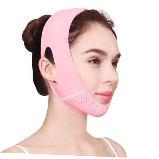 Double Chin Reducer, Reusable Double Chin V Line Lifting Belt with Chin Pink