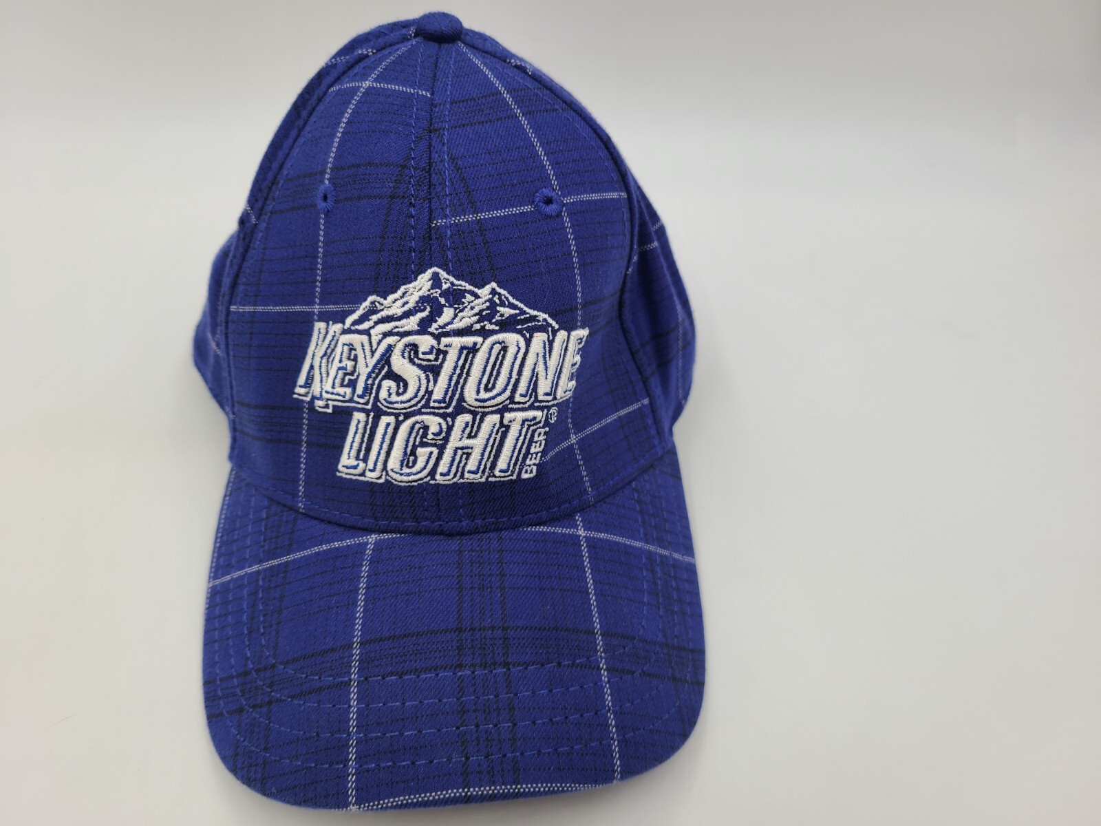 Keystone Light Plaid Flex Fitted S-M Hat Cap Always Smooth Beer Men Women Blue