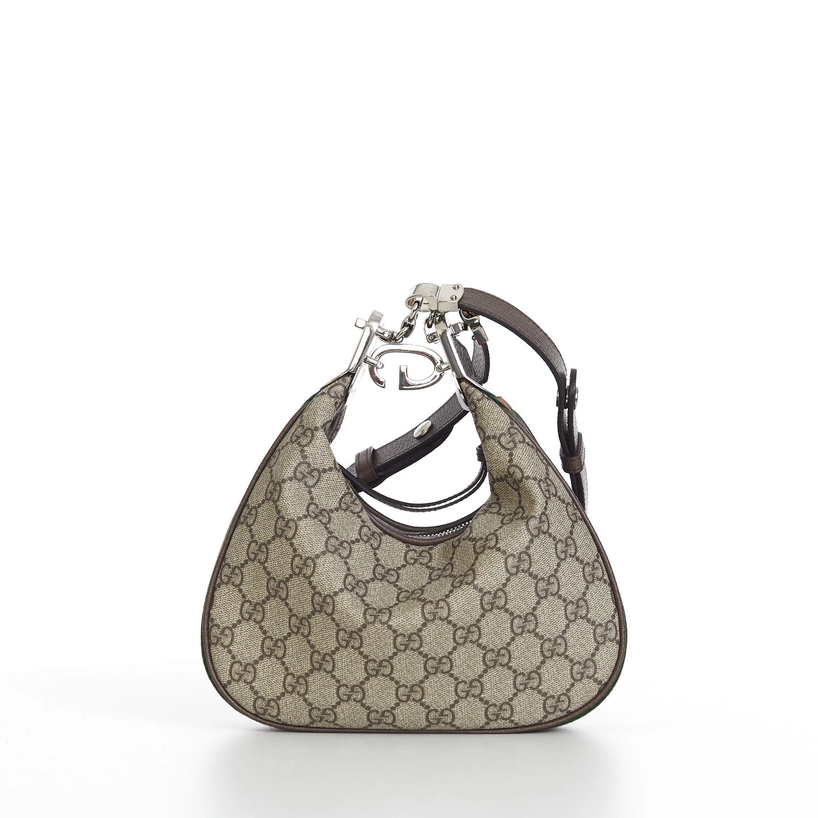 Petit sac à bandoulière GUCCI Attache en toile beige et ébène GG Supreme