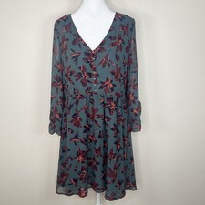 Madewell Moonblossom Ruffle-Sleeve Dress in Winter Orchid Floral Gray Sz 14 NWT