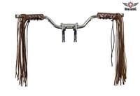 Two-tone Brown Leather Handlebar Covers With Quality Hand Cut Fringe Two-tone Brown Leather Handlebar Covers With Quality Hand Cut Fringe