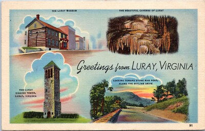 Greetings from Luray, Virginia - Multiple Views Linen Postcard c1940s