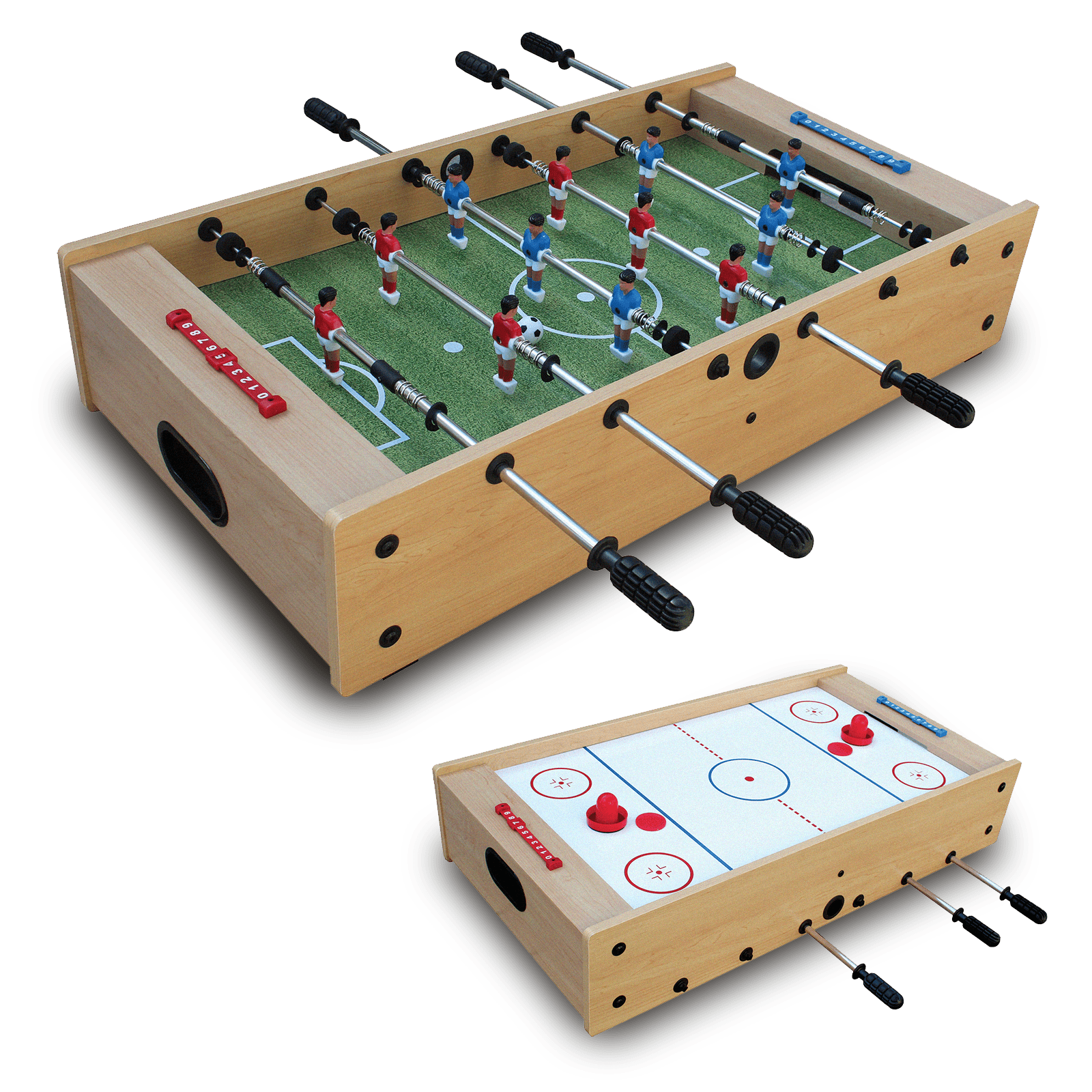 CALCIO BALILLA HOCKEY TAVOLO MULTIGIOCO 2 IN UNO ASTE RIENTRANTI
