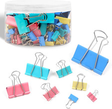 125Pcs Binder Clips Colored, Binder Clips Assorted Sizes, 6 Sizes Binder Paper C