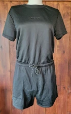 DKNY Sport Black Romper Women Small Drawstring Waist Short Sleeve Fun Athleisure