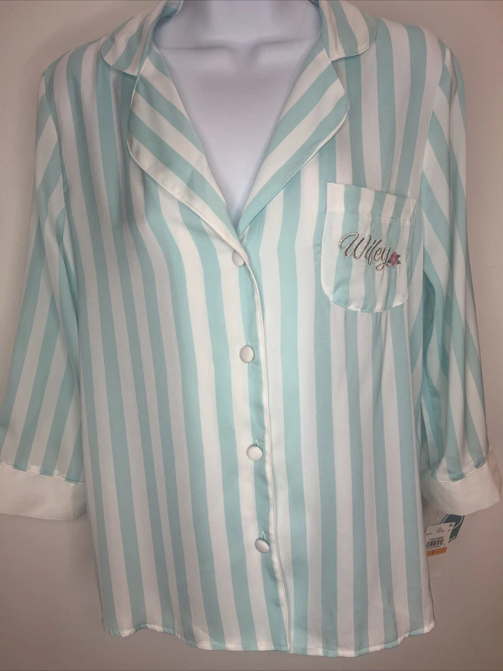 NUEVO CON ETIQUETAS Betsey Johnson Conjunto de Pijama Borde en Contraste Novia Esposa Boda Azul Conjunto Corto Foto 2 de 4