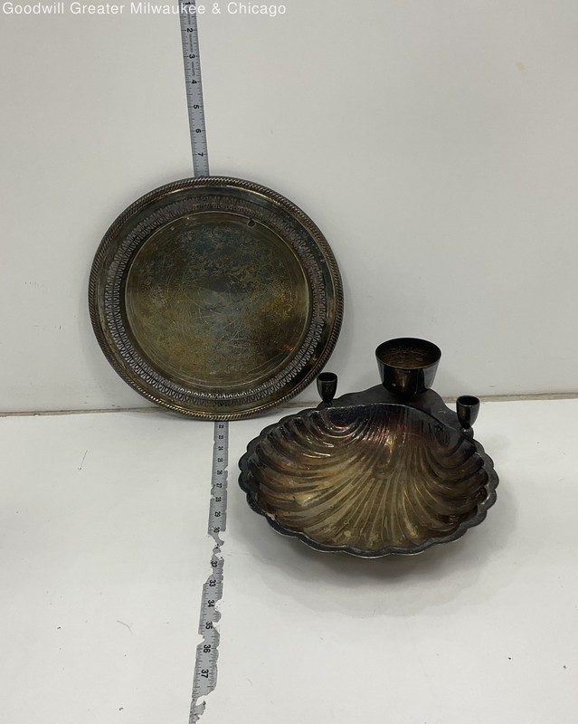 Pair Of Vintage Silver Plate Trays Serving Dishes With Candle Holders