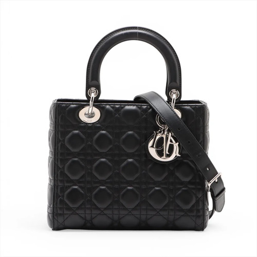 Christian Dior Cannage Lady Dior Leather 2 Way Handbag Black