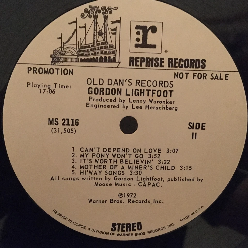 Gordon Lightfoot Lp Old Dan'S Records On Reprise -  (  PROMO ) - Image 3 of 4