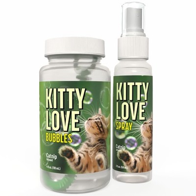 Atomic Bubbles Kitty Love Play & Spray Duo, Catnip 4oz Scented Bottle, 2oz Spray