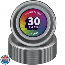 DecorRack 30 Small Plastic Plates, Heavy Duty 7 inch Disposable Party Ware fo