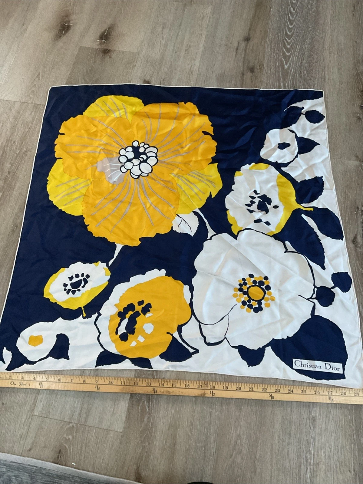 Christian Dior   Foulard imprimé floral   Bleu blanc or   29