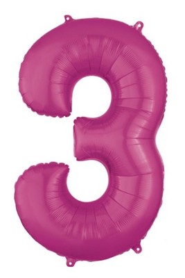 33 ZOLL ANAGRAMM MAGENTA PINK NUMMER 3 (DREI) FOLIENBALLON 33''