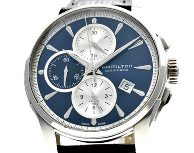 Near MINT HAMILTON Jazz Master H325960 Chronograph Blue Dial Automatic Men Watch