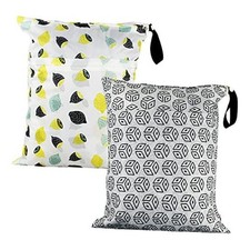 2Pcs Waterproof Reusable Wet Dry Bag for Baby Cloth Diaper Gym Clothes White