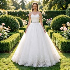 Classic A-Line Wedding Dresses Off Shoulder Lace Sequins Crystal Bridal Gowns
