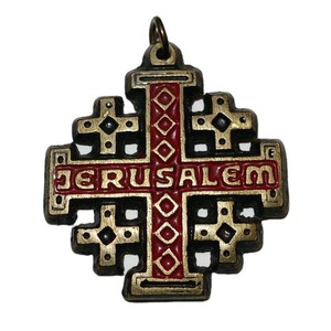 VTG JERUSALEM Five Fold Cross Hanging Pendant Bronze Tone 1.5" x 1.5" Religious