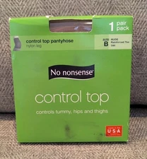 No Nonsense Control Top Pantyhose Size B Nude Reinforced Toe 044 Brand New