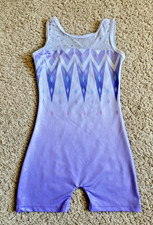 Girls Gymnastics Sleeveless Purple Biketard/Geometric Design Sparkles Size 110