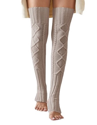 Womens Extra Long Stirrup Leg Warmers Winter Knitted Over Knee Thigh High Sock