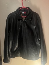 Vintage Tommy Hilfiger Leather Jacket Large Black Biker
