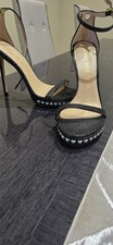 Stuart Weitzman Sandals Heels Size 8 Black Leather Pearls NEW
